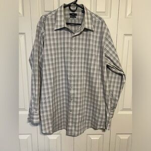 Shaquille O’neal Dress Shirt Sz XLG Gray Plaid Cotton Big Fit Cooling Stretch ￼‎
